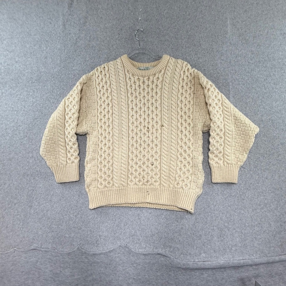 Quill's Woollen Market Cable Knit Sweater Mens M Cream Wool Ireland Hand Crafted